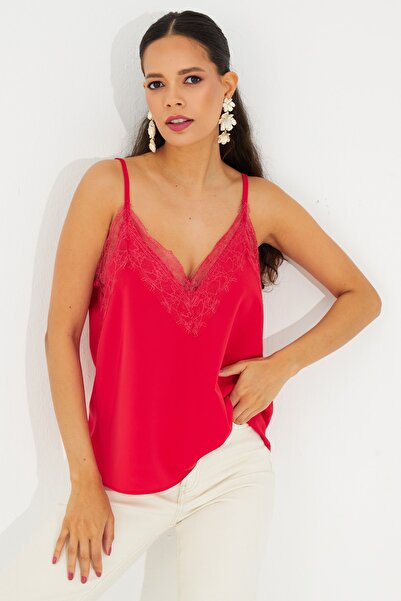 Cool & Sexy Rote Spitzenbluse für Damen GÖK1702