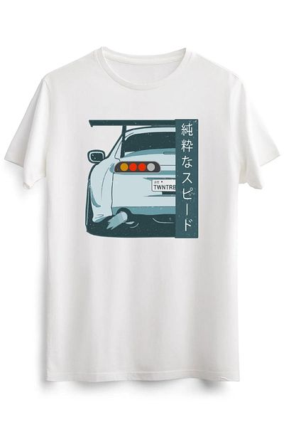 JDM Μπλουζάκι ανδρικό λευκό Pure Speed Kanji Street Race Distressed T-shirt
