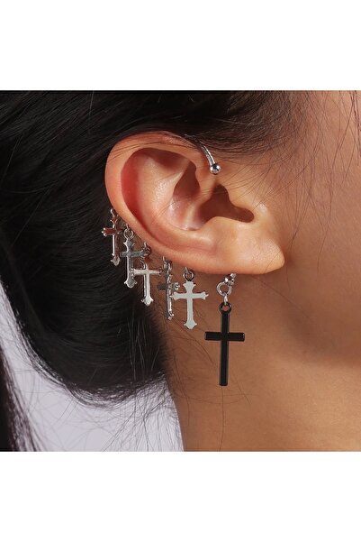 Köstebek Harajuku Punk 6 Haçlı Gothic Küpe