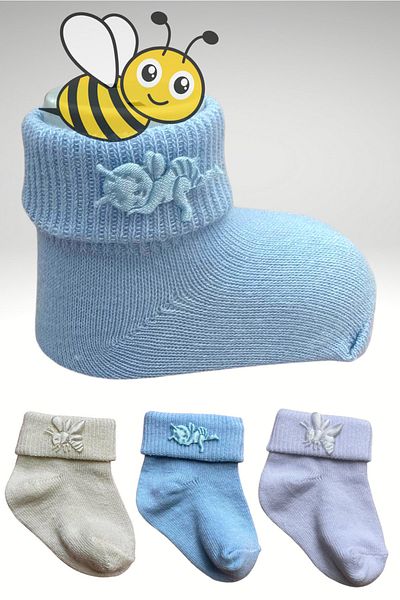 Akface 0-6 Months Cotton Bee Baby Boy Socks Blue White Cream