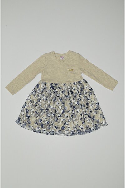 Baby Slon Kids Clup Mevsimlik Uzunkol Tül Papatya Etekli Pink Penye Elbise