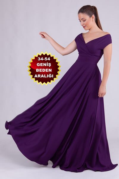 lovebox Rochie de seara maxi fluida din tesatura Atlas cu decolteu barca 237