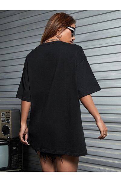 mercoledi Tricou casual oversize pentru femei cu imprimeu schelet Boyfirend