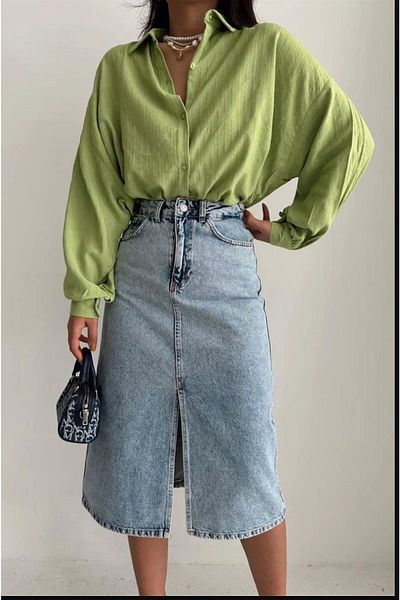 LAMİRAMOOD Fusta albastră din denim de zăpadă cu talie înaltă Midi