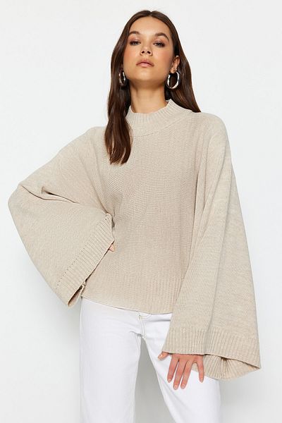 Trendyol Collection Stone Wide Mold Strickpullover mit Fledermausärmeln TWOAW23KZ01838