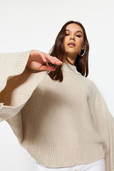 Trendyol Collection Stone Wide Mold Strickpullover mit Fledermausärmeln TWOAW23KZ01838