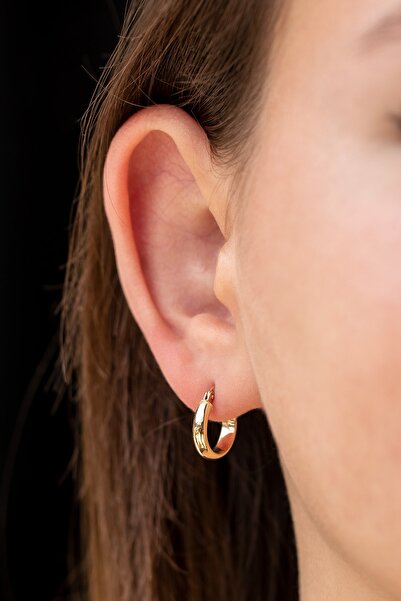 Cenova Jewelry 14 Ayar Altın Klasik Halka Küpe 13 Mm