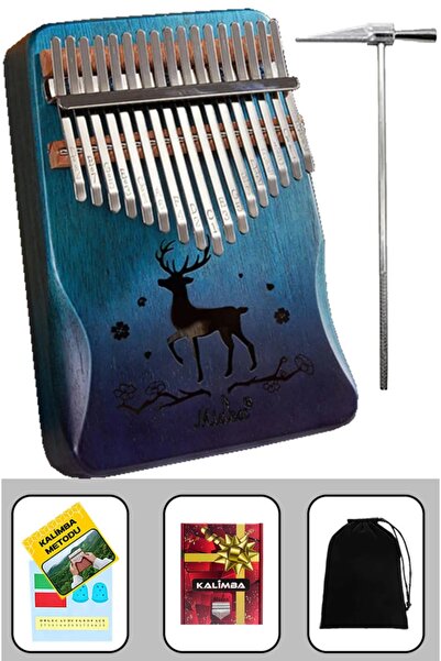 Midex Klx-510 Hakiki Ağaç Ahşap Geyik Desenli Kalimba 17 Çelik Tuş Full Set