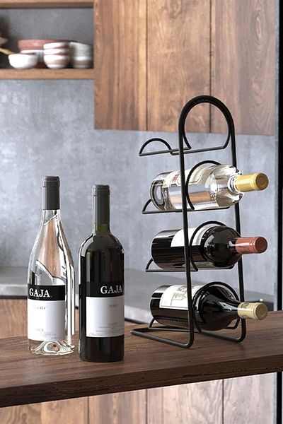 Teknotel Metal 4 Bottle Wine Rack and Oil Bottle Holder Black Mg024