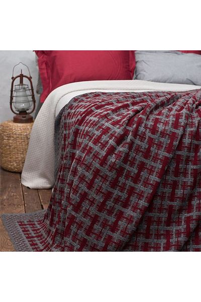 Betires Home Plaid Patterned Knitted Blanket Anthracite - Claret Red