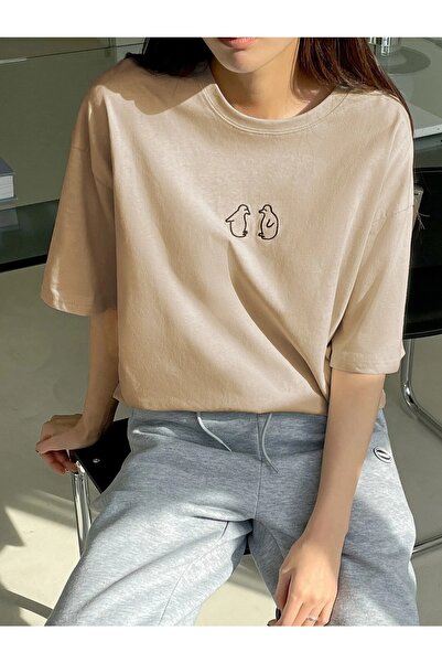 mercoledi Mali 2 pingvina Štampano Oversize kroj T-shirt Ležerni dečko