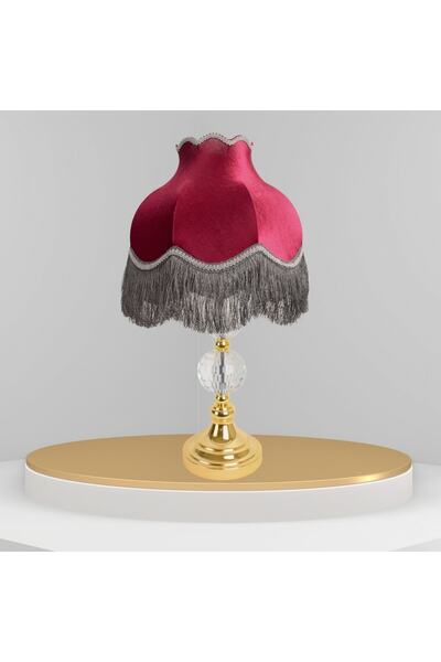 Dekovien Burgundy Velvet Lampshade with Gold Crystal Legs - Ab0770