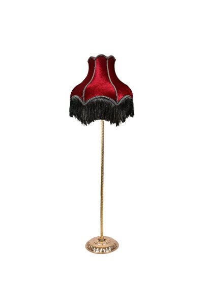 Dekovien Bordo Füme Saçak Vintage Lambader Kumaş Kaplama Gold Metal Ayak Lm0125