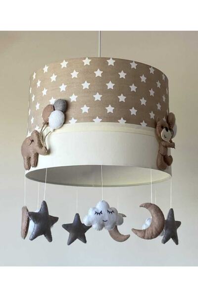 Leobabyroom Kahve Yıldızlı Kahverengi Ayıcık Fil Figürlü Bebek/çocuk Odası Tasarım Avize