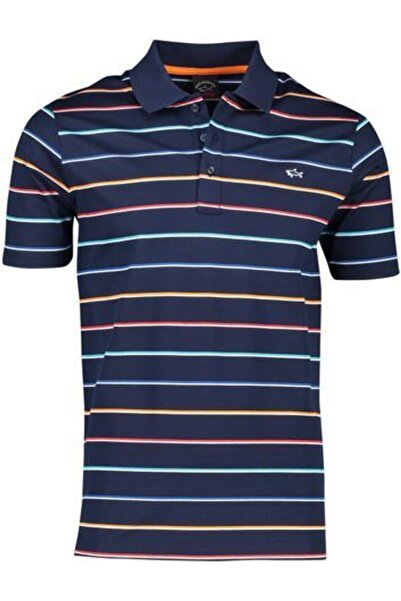 PAUL&SHARK Men's Cotton Regular Fit Striped Short Sleeve Navy Blue Polo Neck T-Shirt 23411323-257