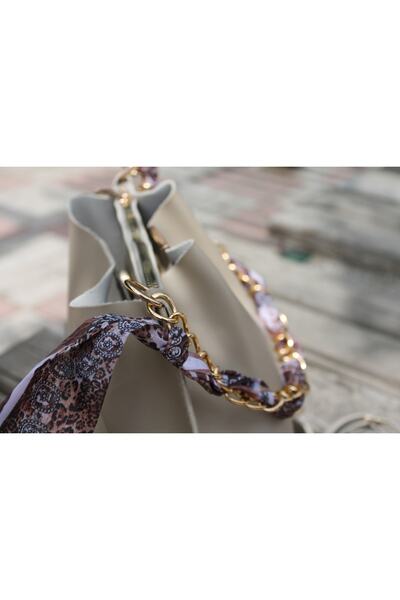 fiestabag Soft Leather Women's Bag - With Scarf, Chain Accessory, 3 Compartments, For Hand, Arm and Shoulder