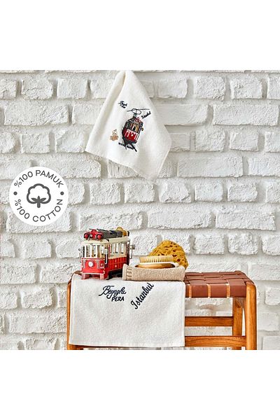 Karaca Home Beyoğlu Beige 100% βαμβακερό κεντημένο σετ πετσετών 3 τεμαχίων 30x50 cm