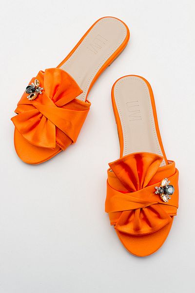 LuviShoes T01 Orange Satin Stone Women's Slippers
