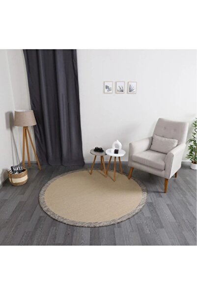 Genel Markalar Jüt Tabanlı Modern Dokuma Kilim Yuvarlak Bej-kahve Sisal Hasır...