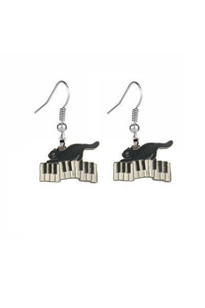 Herşey Nota Kedi Piyano Müzik Küpe