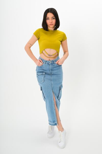 vayro Cep Detaylı Kot Etek