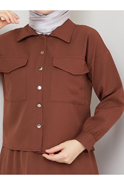 Moda Krash Σετ διπλή κρεπ καφέ φούστα