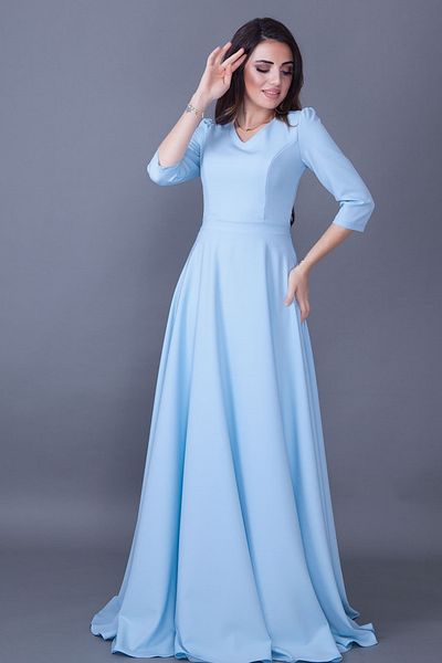 vuvutasarım Rochie de seară de damă flexibilă Atlas, cu decolteu în V, cu mâneci 3/4, lungime maxi, albastru bebeluș 257
