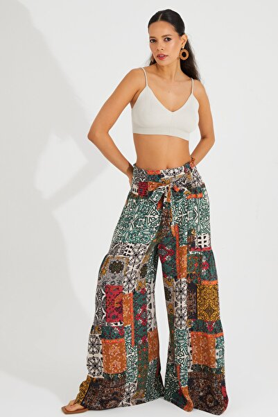 Cool & Sexy Women's Multi Waist Elastic Patterned Palazzo Trousers ÖM1102