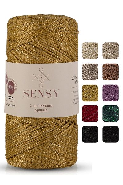 SENSY Premium Glitter 200 Gr Polyester Macrame Thread Mustard 2 Mm - 230 M Supla Thread and Bag Thread