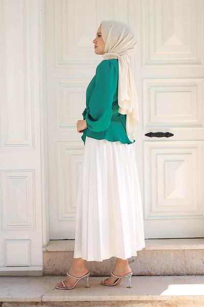 meqlife Front Tie Blouse - Emerald Green