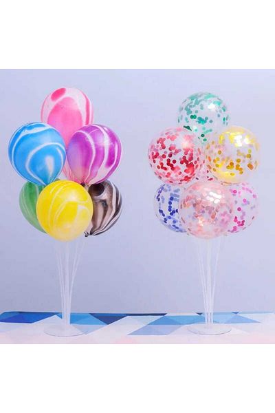 AUSVAR Balloon Stand 7-Piece Transparent Color Footed Balloon Stand