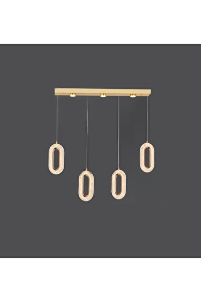 burenze Kademeli 3 Renk Luxury Crystal Led Avize 4'lü Sıralı Gold Sarı Concep...