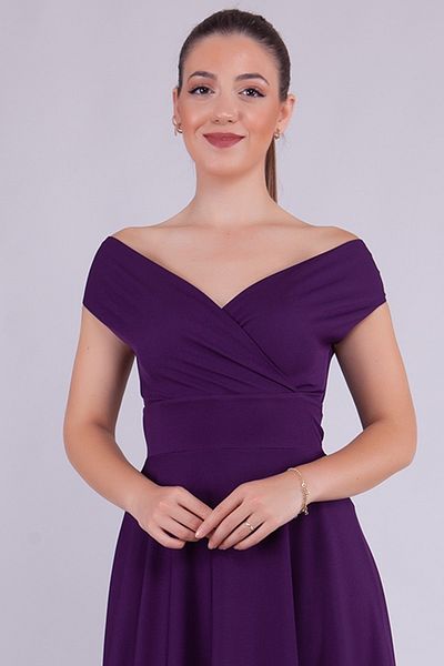 lovebox Rochie de seara maxi fluida din tesatura Atlas cu decolteu barca 237