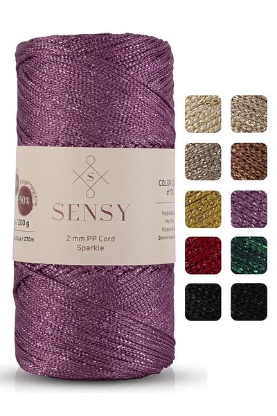 SENSY Premium Glitter 200 Gr Polyester Macrame Thread Plum 2 Mm - 230 M Supla Thread and Bag Thread