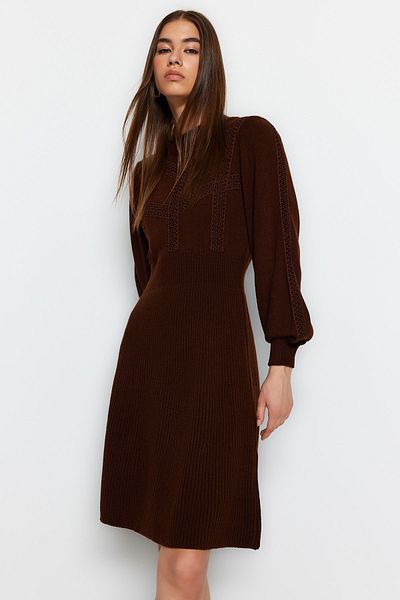 Trendyol Collection Коричнева мереживна міні-сукня-трико TWOAW22EL0011