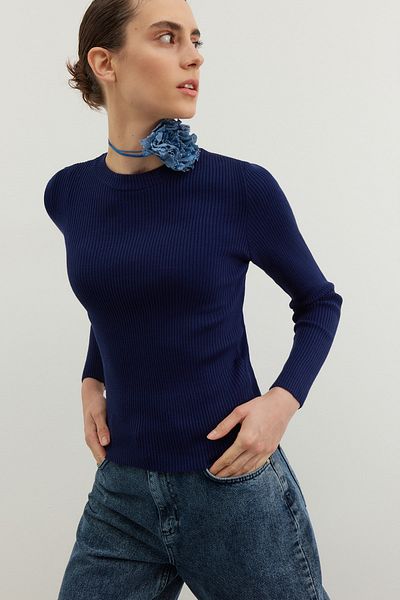 Trendyol Collection Navy Blue Basic vezetékes kötöttáru pulóver TWOAW22KZ1708