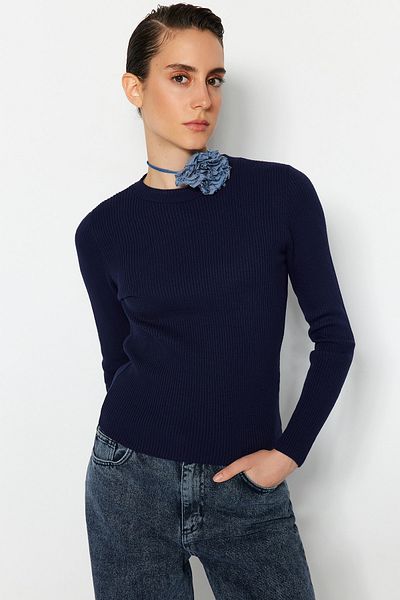 Trendyol Collection Navy Blue Basic vezetékes kötöttáru pulóver TWOAW22KZ1708
