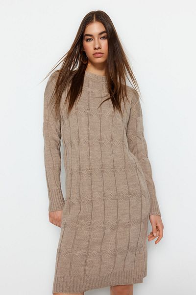 Trendyol Collection Norkové mini úpletové šaty s výstřihem TWOAW22EL0027
