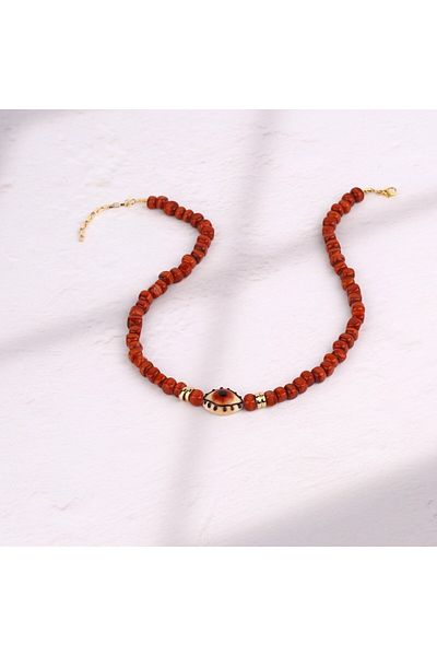 ADAMODART Murano Glass Beaded Eye Necklace - Brown