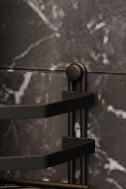 Teknotel Mat Siyah Dört Katlı Kancalı Banyo Köşe Rafı Es059h