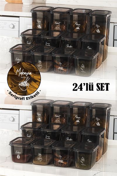 Vienev Set of 24 Peggy Rectangular Storage Containers with White Screen Printing Labels 8x(1.3 LITER, 2 LITER, 3.2 LITER)