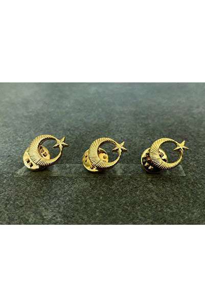Ayyıldız Bayrak Tırtıklı Gold Kaplama Rozet 3 Lü Set