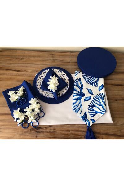 trendyuvamev tekstilürünleri Sofra Sunum Seti Tam Set Mavi Mercan