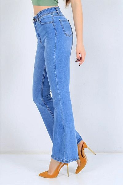 TugsatTasarTekstil Ikon Ice Blue Spaniol Leg Flare Jean Femei Tooarler Power Lycra Collector