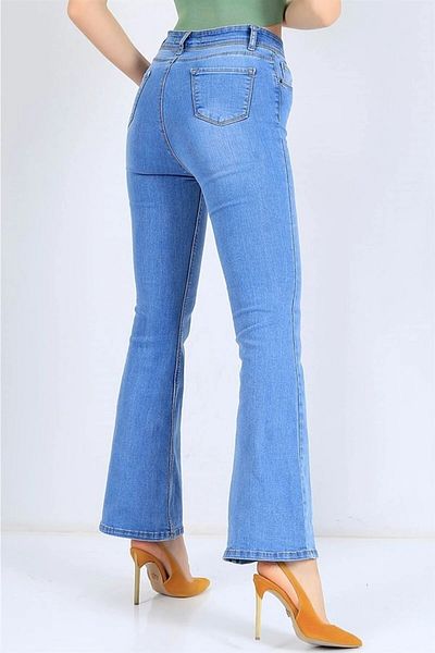 TugsatTasarTekstil Ikon Ice Blue Spaniol Leg Flare Jean Femei Tooarler Power Lycra Collector