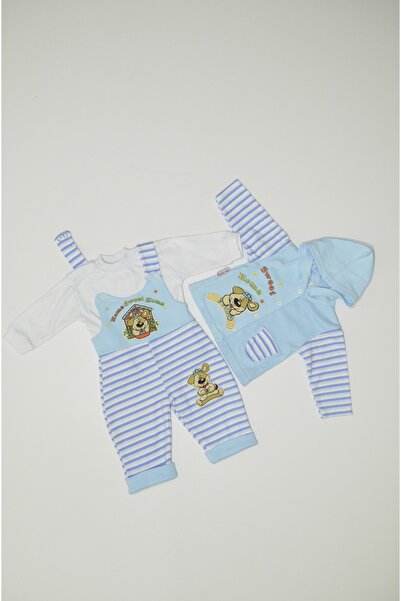 Baby Slon Kids Clup Mevsimlik Penye Köpekli Çizgili Üçlü Bahçıvan