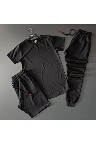 SANTAMİNA Σετ μπλουζάκι Unisex Μαύρο μονόχρωμο χωρίς στάμπα στο κάτω μέρος