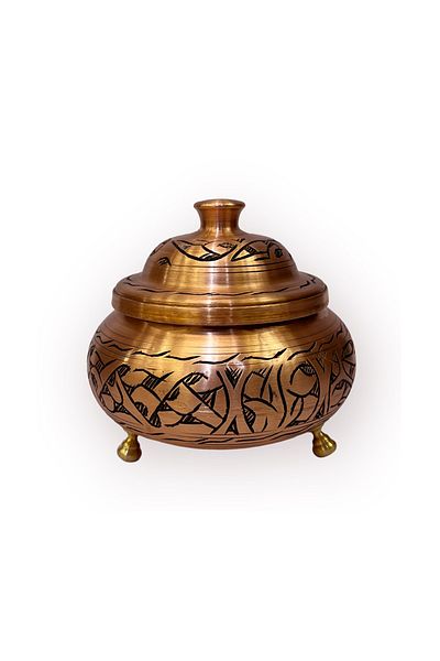 EFEMİR Skoç Antique Carved Embroidered Copper Sugar Bowl