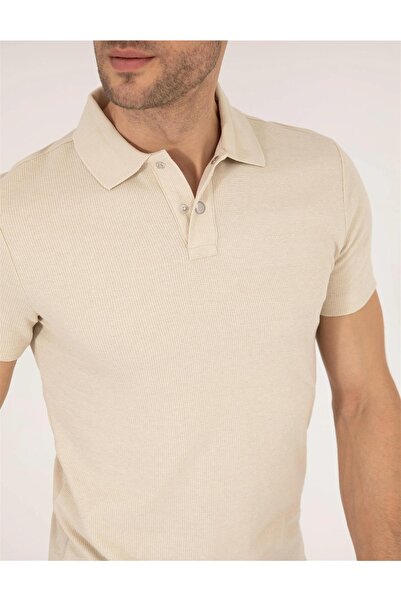 Pierre Cardin Μπεζ Slim Fit T-shirt - Κόψιμο