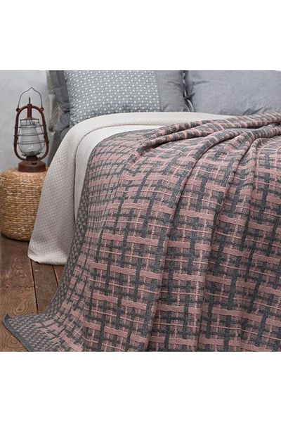 Betires Home Plaid Patterned Knitted Blanket Anthracite - Powder